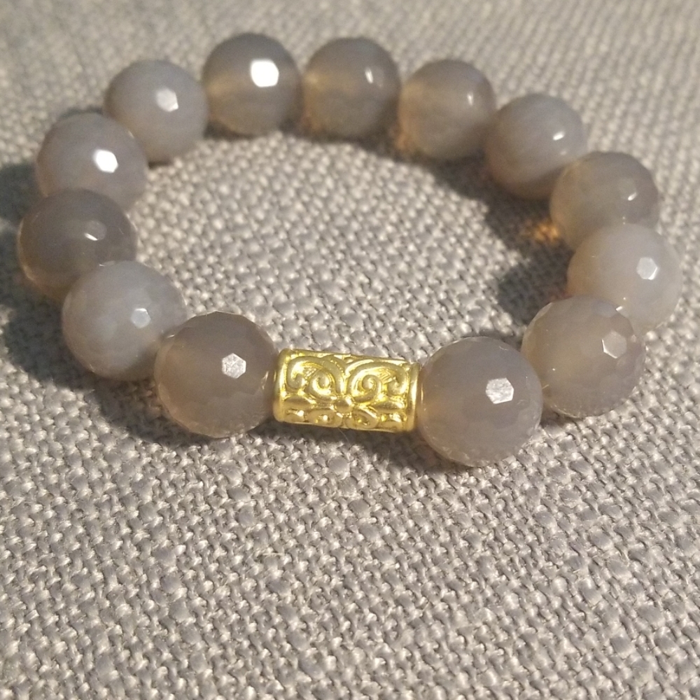Grey Agate Bead Bracelet